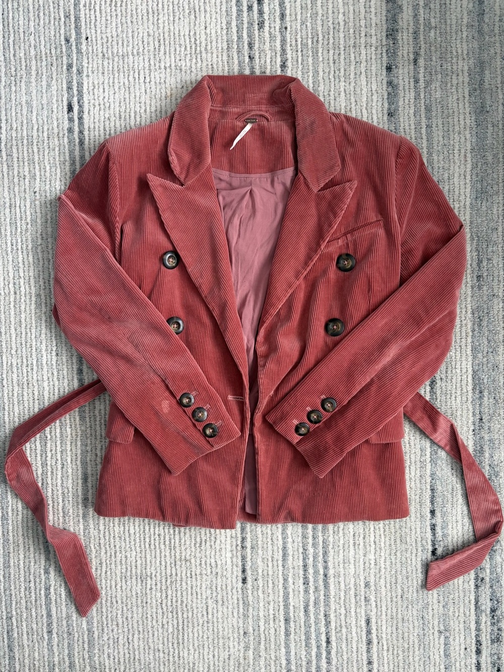 Free People Women’s Double-Breasted Corduroy Blazer Jacket - Dusty Rose Size 2